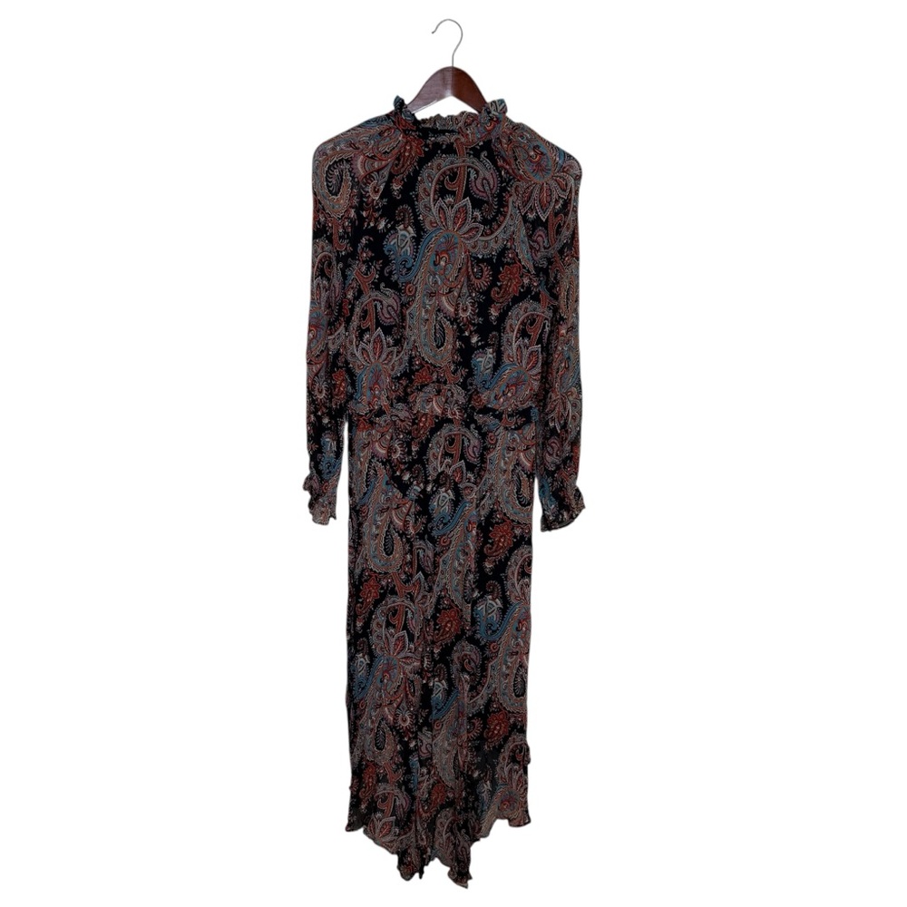 Banana Republic X Olivia Palermo Paisley 100% Silk Dark Boho Midi Dress Witchy - Picture 10 of 13